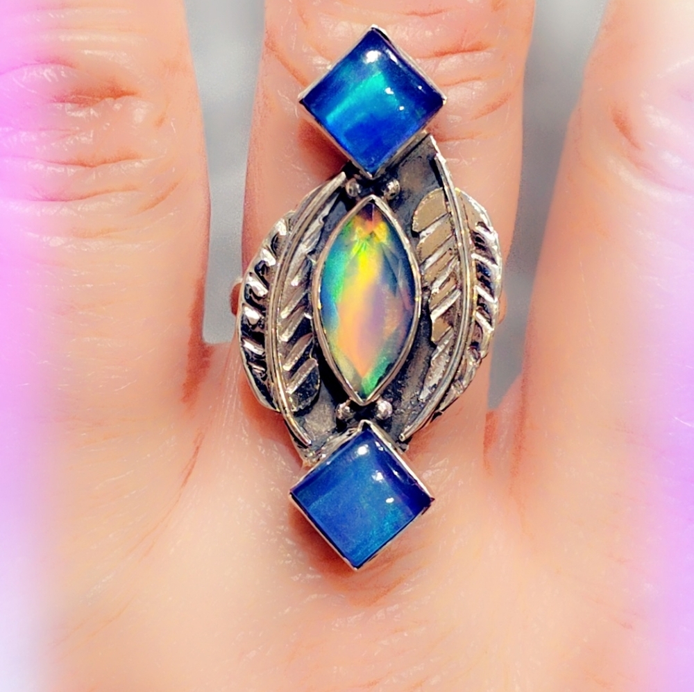 Opal Sterling Silver Gemstone Ring - image 1